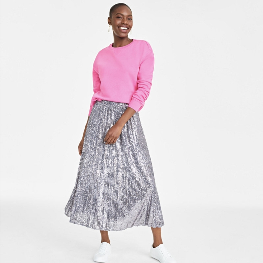 Silver Pewter Holiday sequin skirt NWT